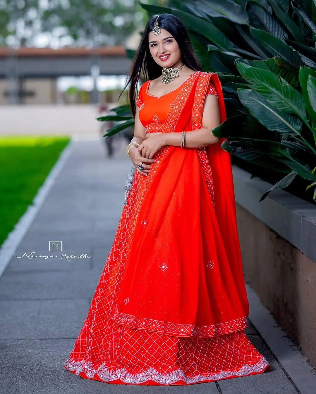 ETV Actress Priyanka Jain in Orange Lehenga Choli